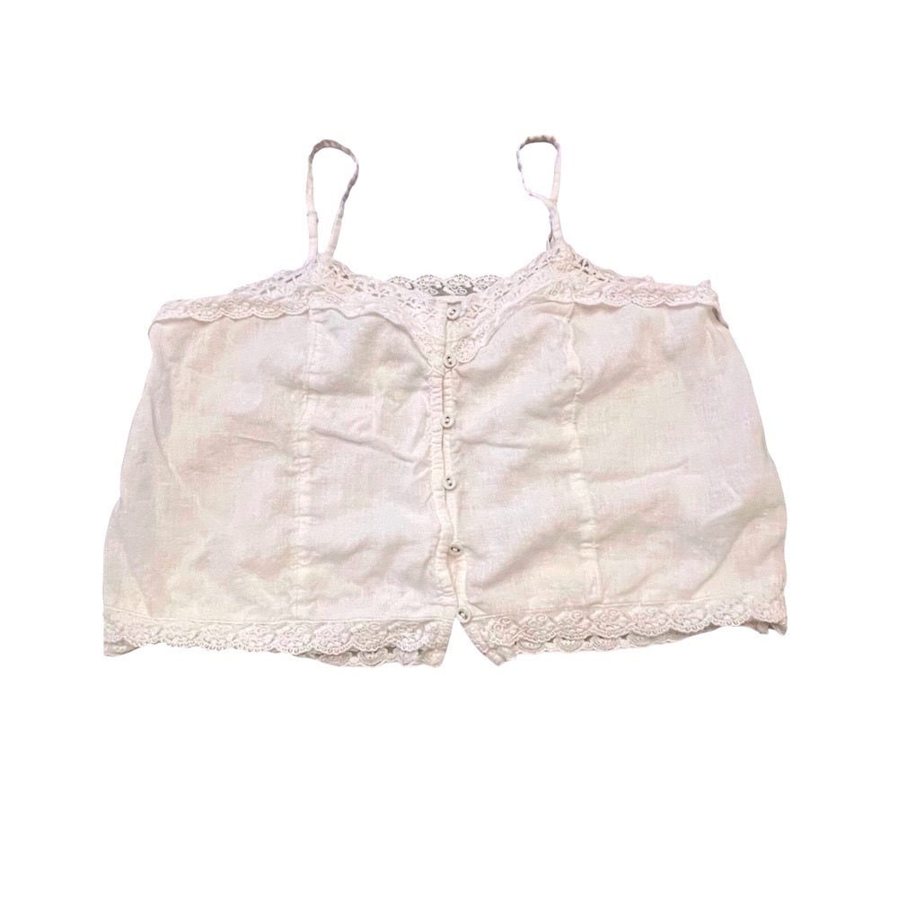 Old Navy White Linen Blend Lace Trim Button Front Camisole Top Medium